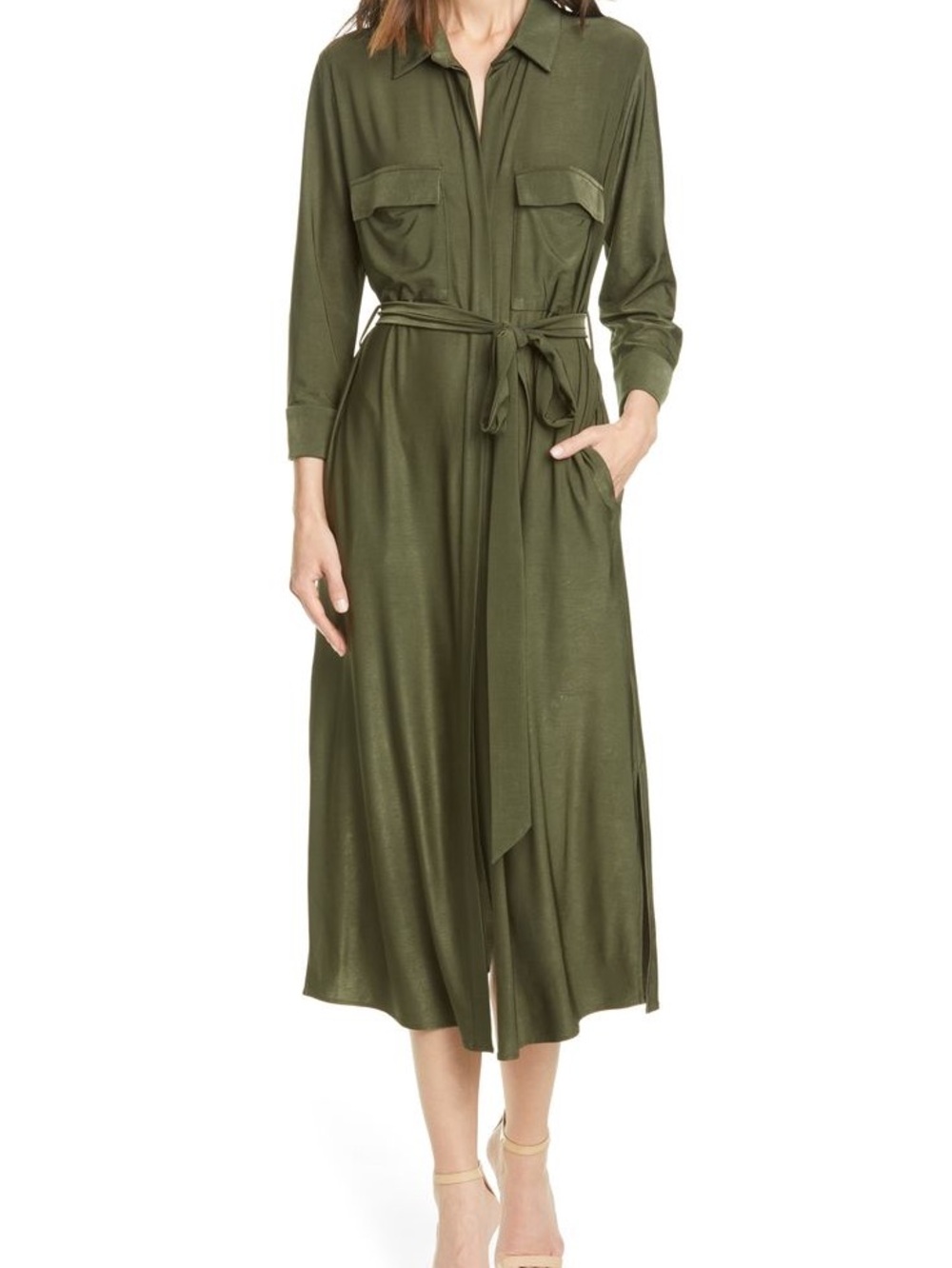 L'Agence Rivi Long Shirtdress olive green